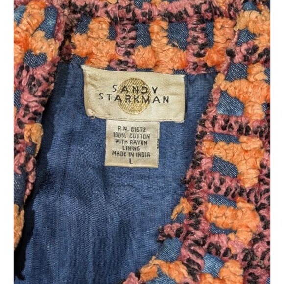 Sandy Starkman Jacket L Women's Multicolor Chenille Patchwork Unique Art to Wear - Picture 5 of 6